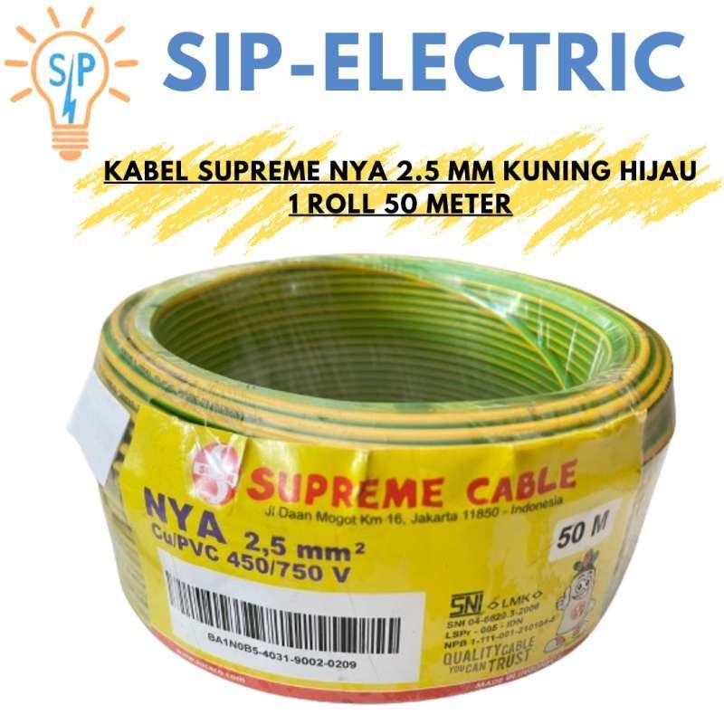 KABEL SUPREME NYA 2.5 MM KUNING HIJAU (1 ROLL 50 METER)