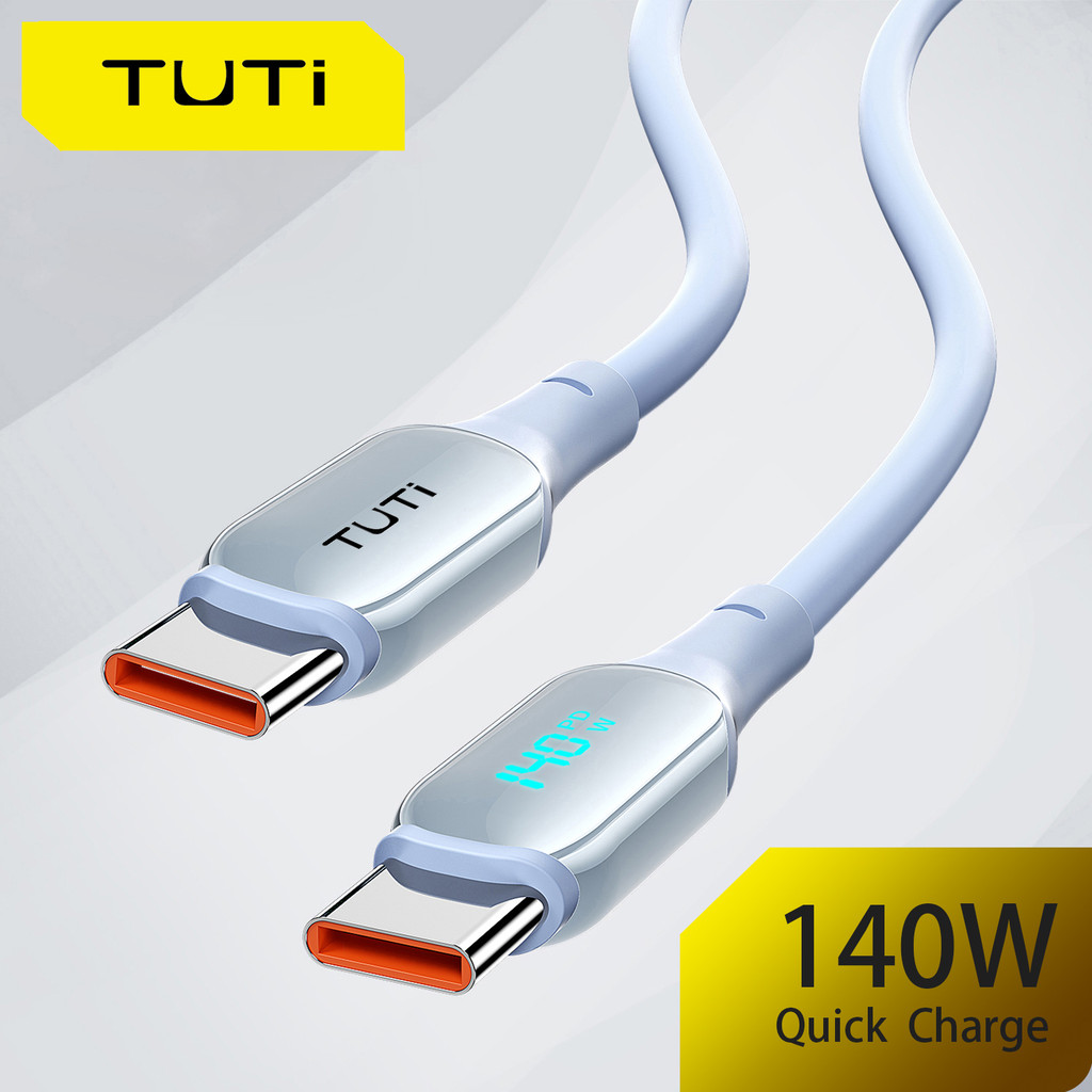 TUTi 140W USB-C to USB-C Cable with LED Display Fast Charging Silicone Cable for C-Type Interface