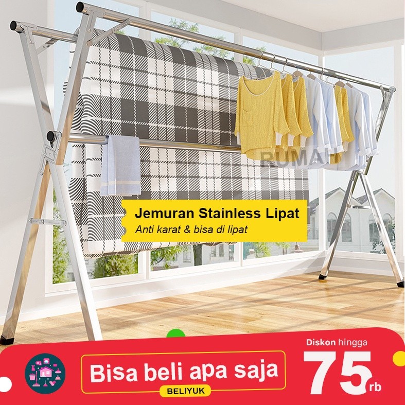 ALOO | Jemuran Lipat Besi untuk Baju Handuk Pakaian Bayi Praktis Stainless Steel Indoor Outdoor Balk