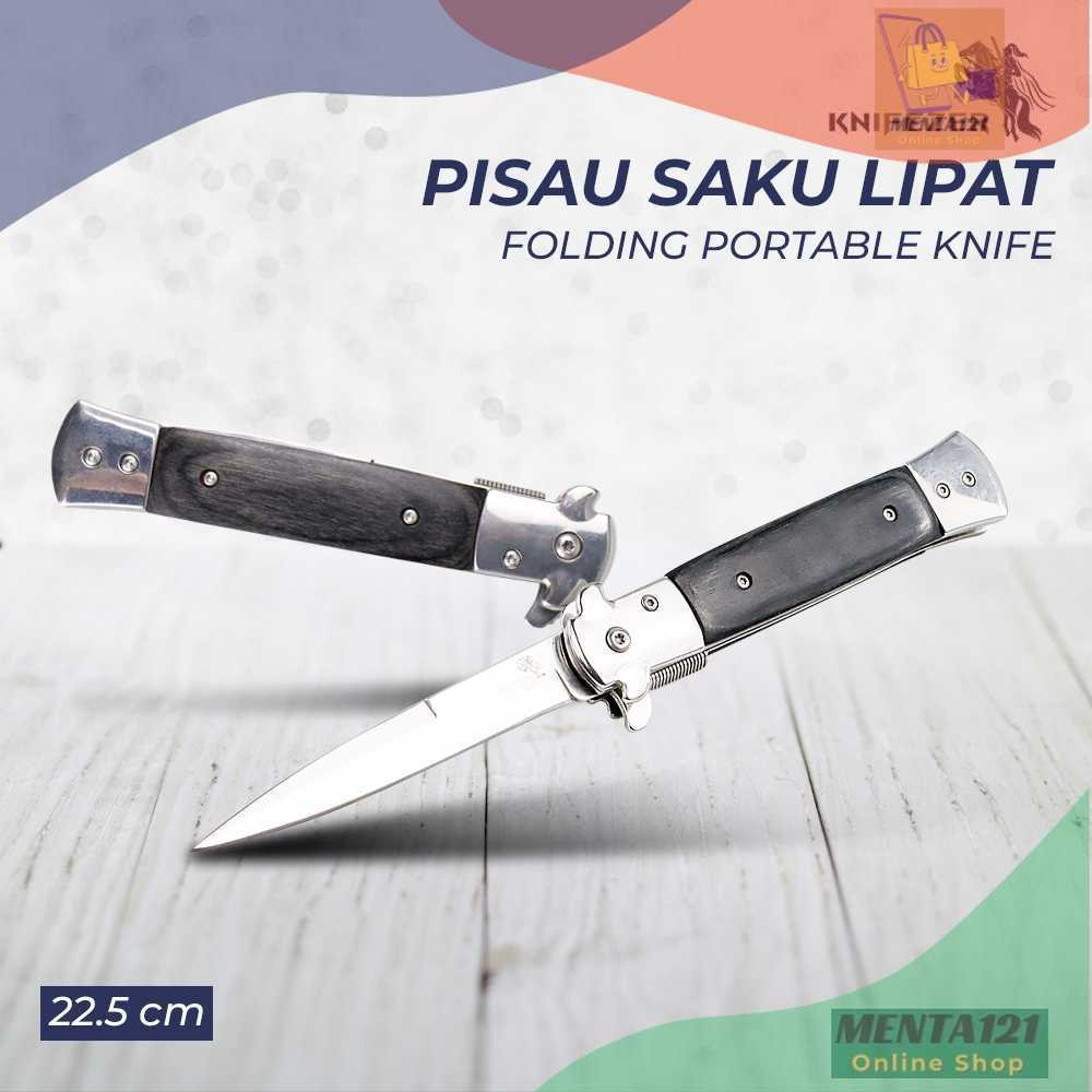 KNIFEZER Pisau Saku Lipat Folding Portable Knife Tool Wood Grip - S12