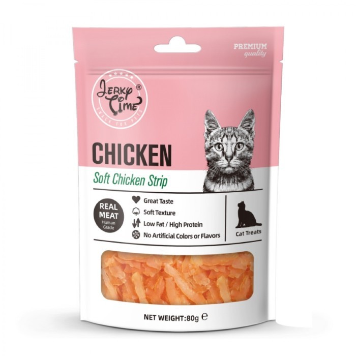 

JERKY TIME Cat Snack 80 GR Chicken Cod Duck Cemilan Treats Camilan Kucing Soft Bites Strip Stick Sandwich - Soft Chic Strip