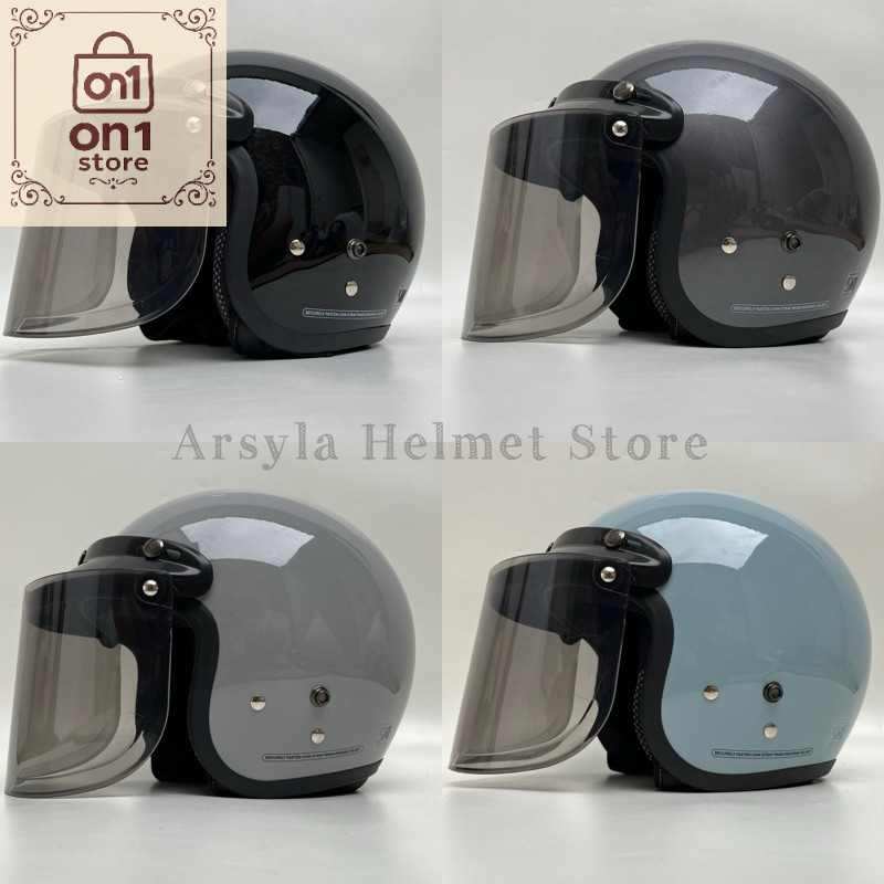 Helm Termurah / Helm Retro Dewasa SNI Kaca Datar Hitam / Helm Bogo Premium Polos Wanita dan Pria