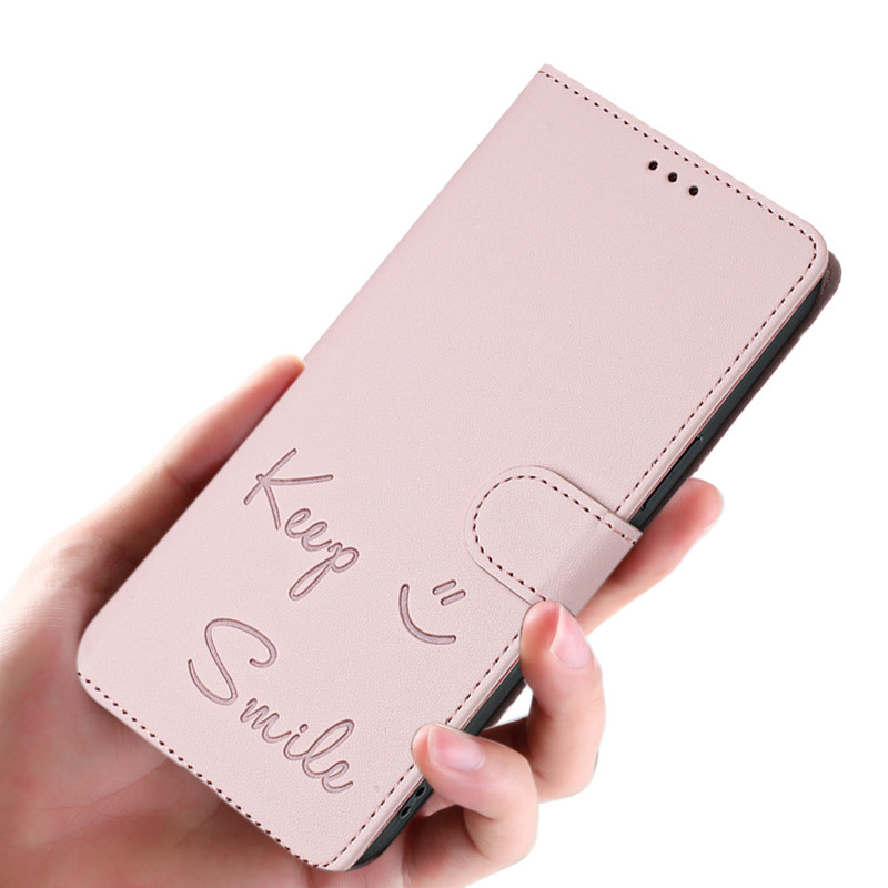 Phone case Samsung Galaxy J4 2018 Multiple colors Exquisite Embossing Smiling-Face Flip Leather Purs