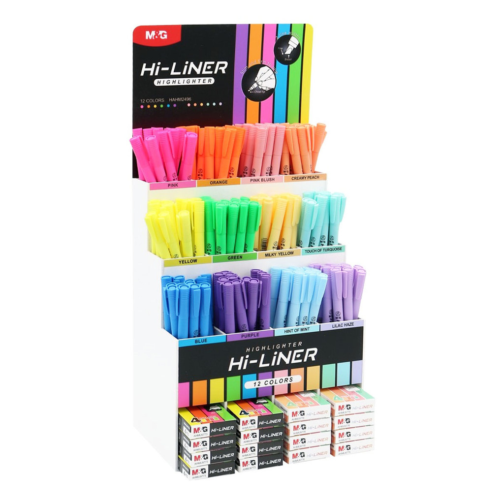 

M&G HAHM2496 Isi 352 Pcs Stabilo Highlighter Hi-Liner+ Display Isi 12 Warna Colorful & Pastels