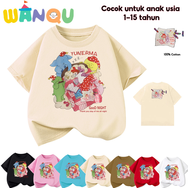 WANQU.Gaya spot baru. Kaos Anak 1-15 Tahun import imut-imut 100% Hewan kartun orat -warni asli  Anak