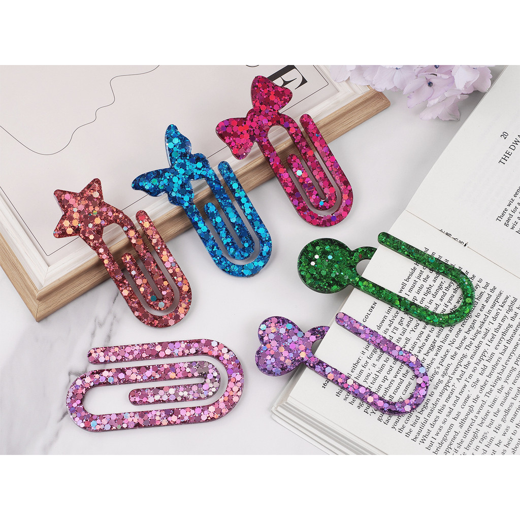 

DIY Crystal Epoxy Resin Silicone Molds Bookmark & Paperclip Holder Mirror Glossy Stationery Craft Supplies for Office Home Decor
