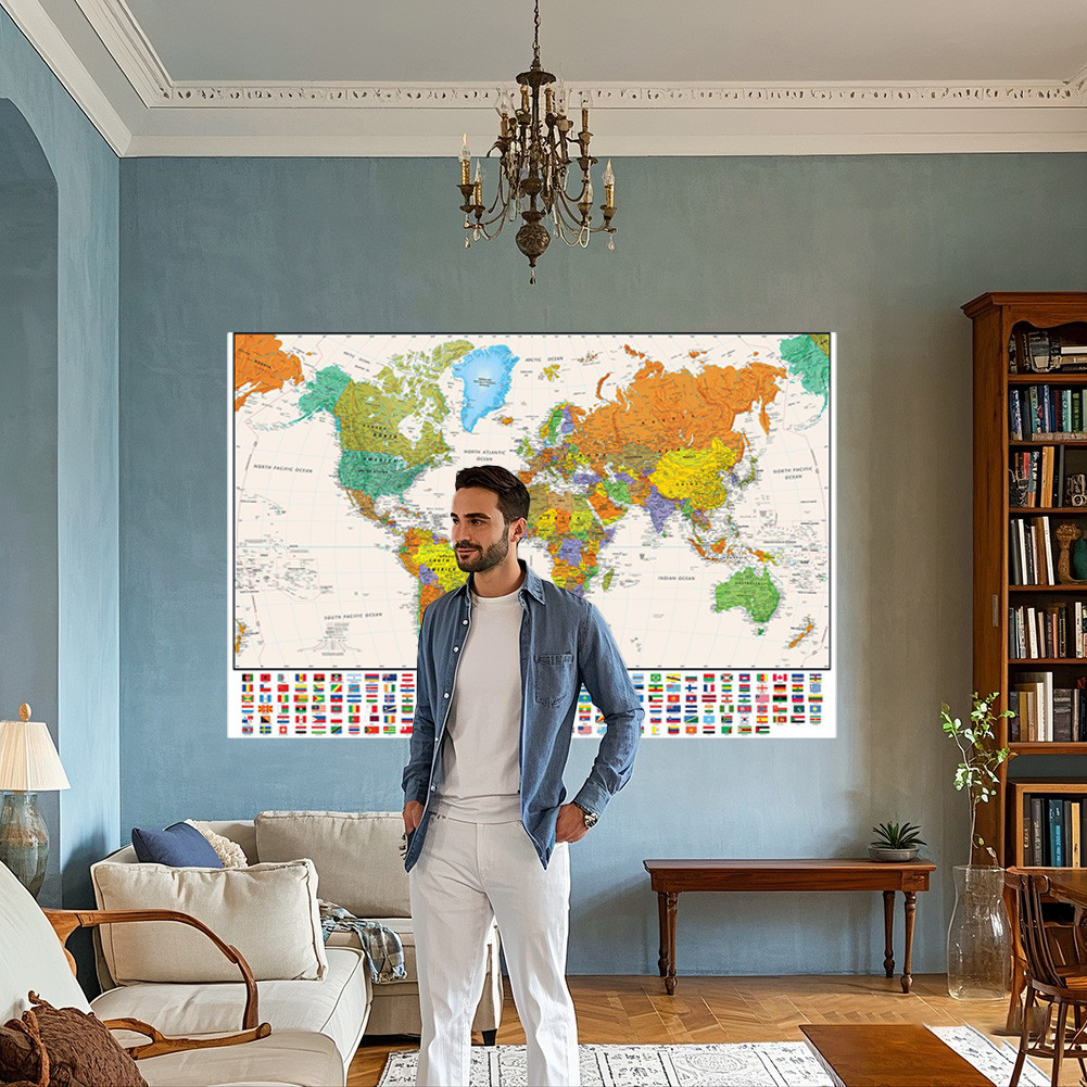 

Non-woven World Map Frameless Wall Decoration for Education and Culture Non-woven For Living Room Gift For Friend 150x225cm