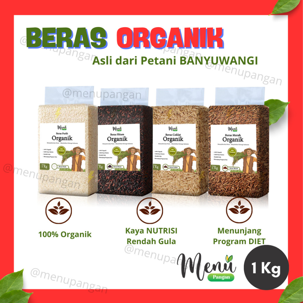 

Beras ORGANIK Premium Banyuwangi Beras Diet Diabetes MPASI Rendah Gula Rendah Kalori Beras Merah Hitam Coklat Putih by MenuPangan