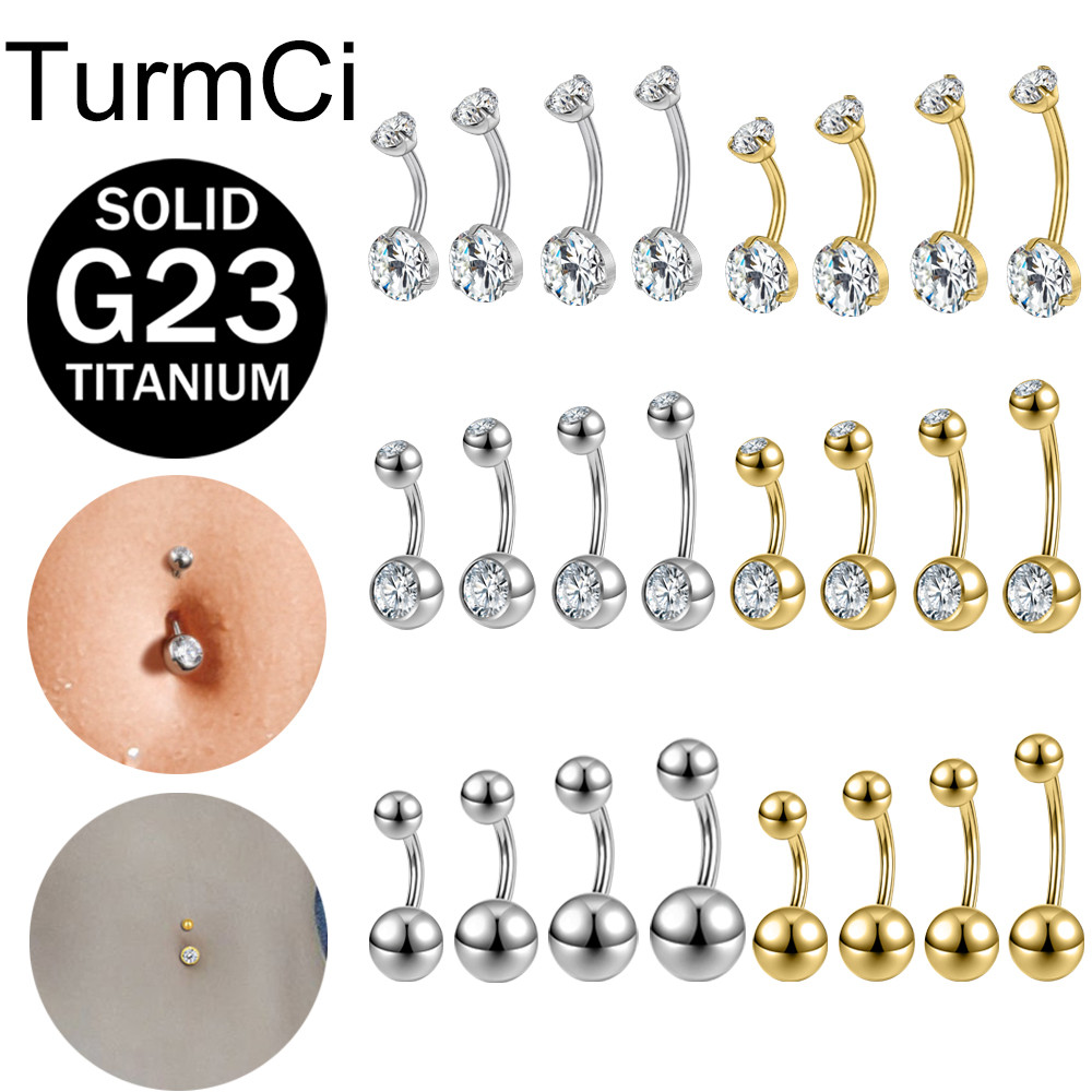 TurmCi 1 Buah G23 Titanium Anting Pusar 14G Tindik Pusar Kristal Belly Button Rings Double Ball Bell