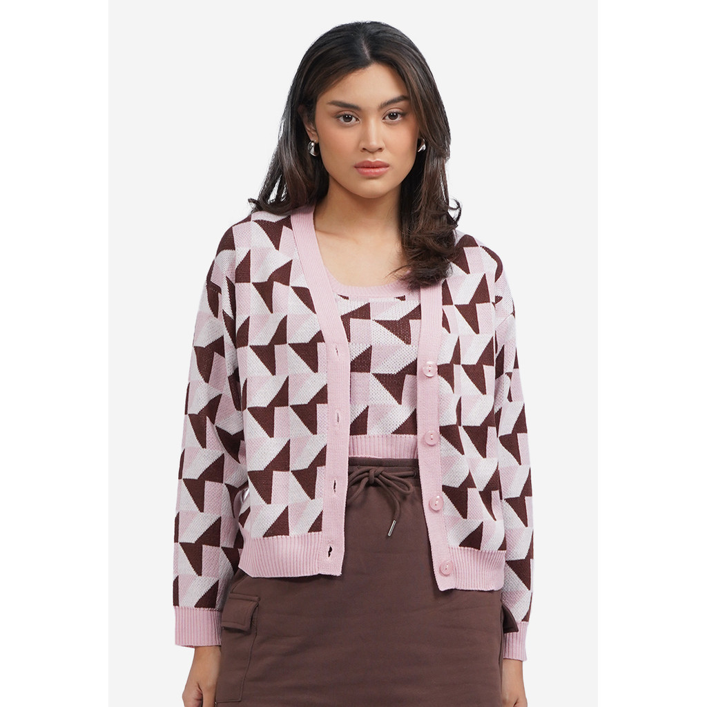 BAROSHOP COLORBOX Cubist Curved Long Sleeve Cardigan Multicolor