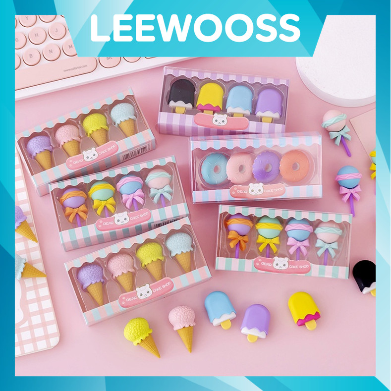 

LEEWOOSS S5673 Penghapus Pensil Set Penghapus Pensil Model Lolipop Lucu Penghapus Pensil Karakter