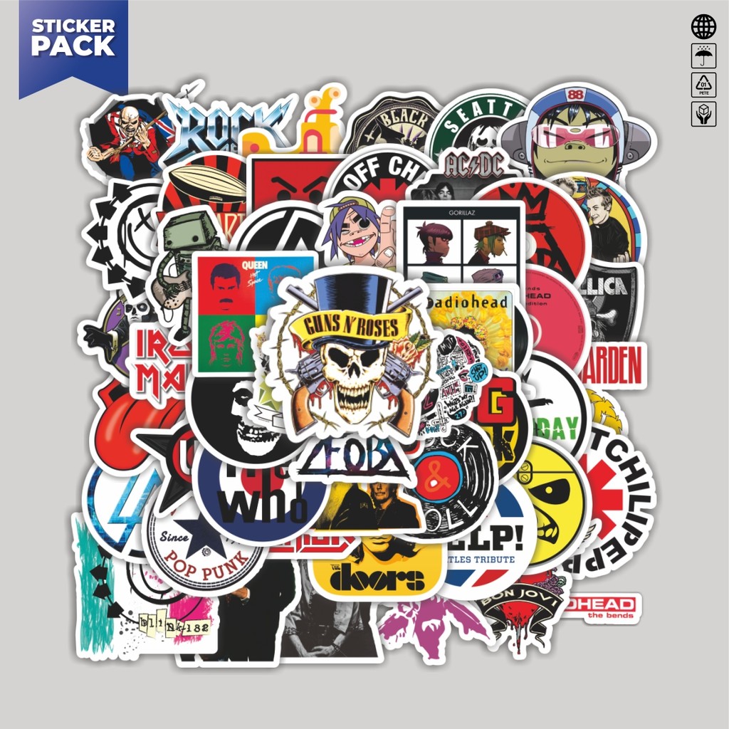 

[100PCS]Stiker Pack Stiker Ikon Rock & Roll Aesthetic Vinyl Anti Air Dekorasi Sticker Laptop Buku Journal Koper Helm Casing HP Gitar Helm Skateboard