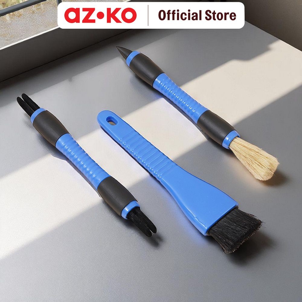AZKO Pro Clean Set Sikat Pembersih Interior Mobil - Biru Set Alat Kebersihan Mini Kemoceng Kecil Sap