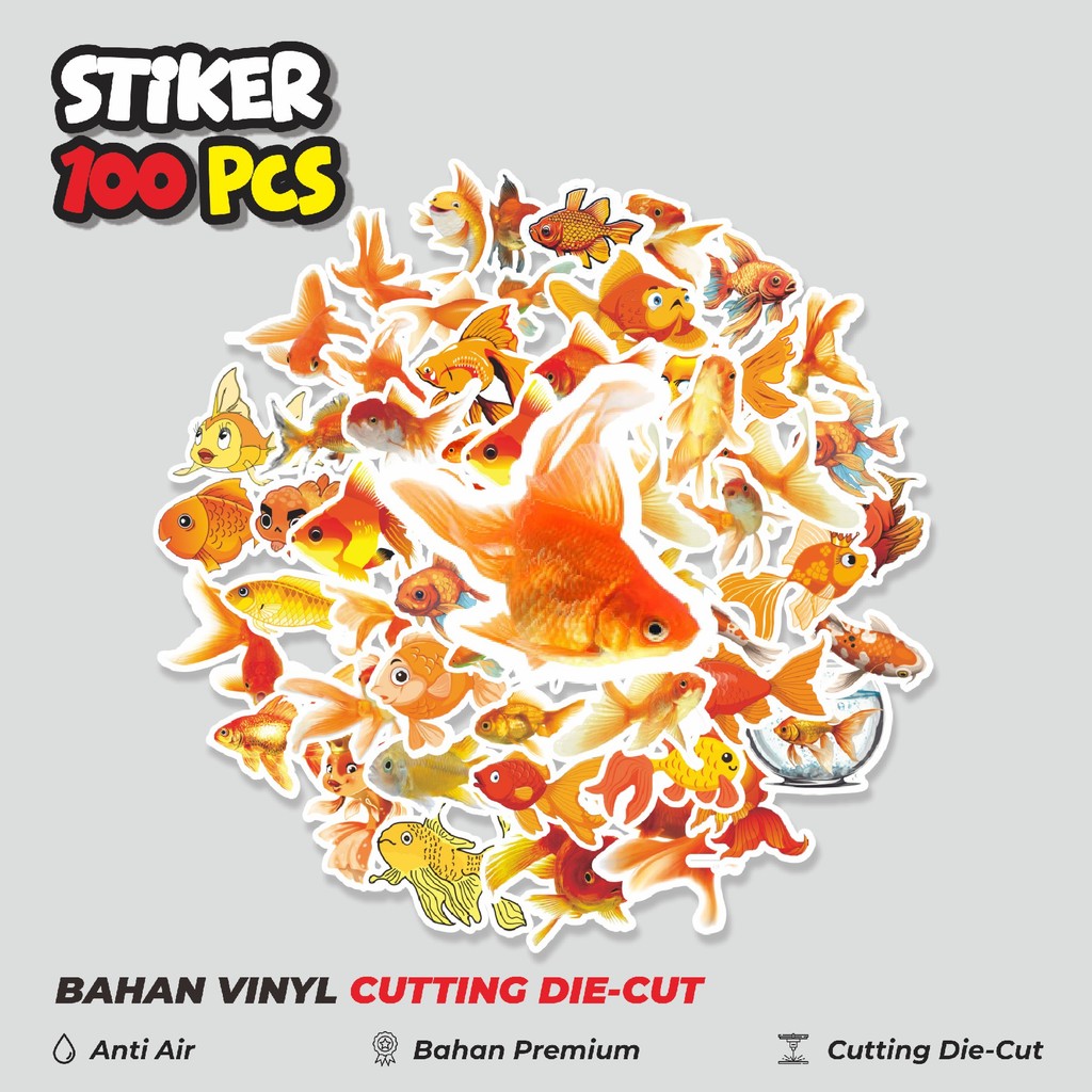 

Terbaru! 50 pcs Stiker Hewan Goldfish/Ikan Emas Dekorasi Lucu Kreatif untuk Notebook, Skateboard, HP