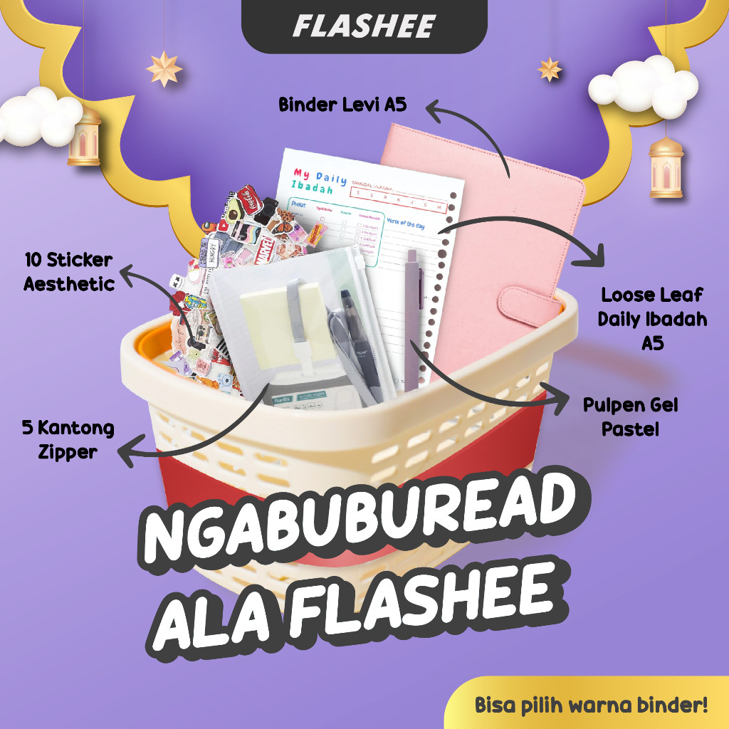 

Flashee Paket 5IN1 Binder A5 B5 Loose Leaf Hijrah Journal Daily Ibadah Binder Istiqomah Berkualitas