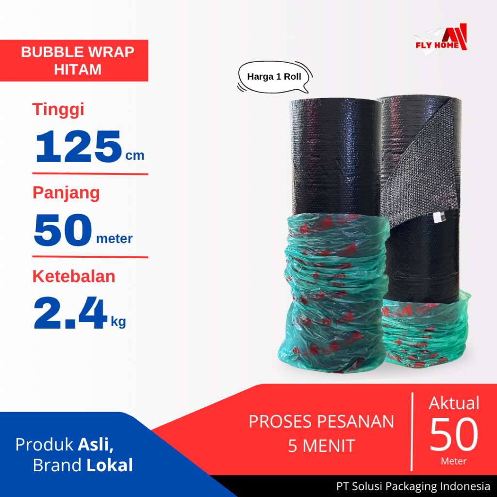 

FLYHOME Bubble wrap hitam 1 roll 2,4kg 50meter bubblewrap 125x50 meter Instan