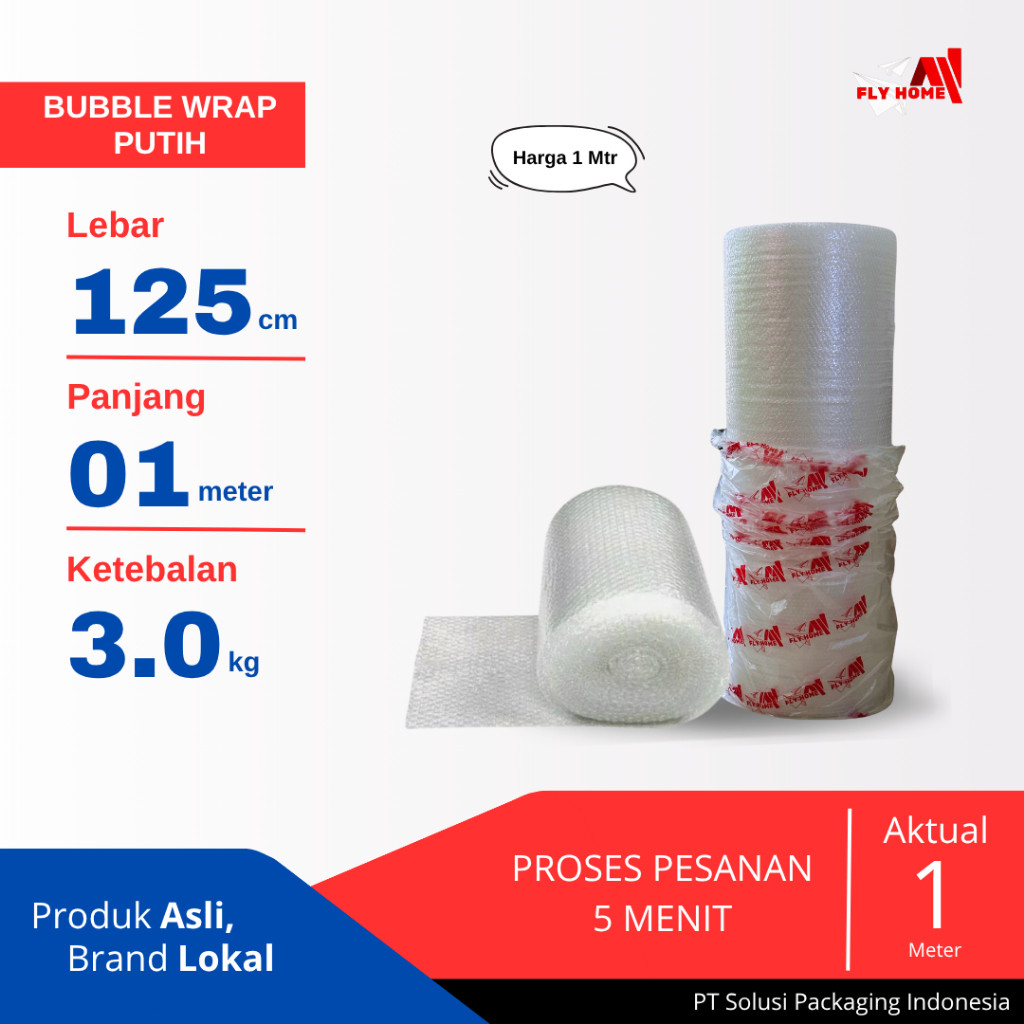 

FLYHOME Bubble wrap 1 meter warna putih potongan 3kg buble wrap 125 x 1meter
