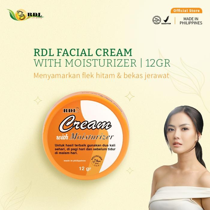 Krim Wajah RDL dengan Pelembab 12 gr, Mencerahkan Kulit, Menyamarkan Flek Hitam Bekas Jerawat, Peraw