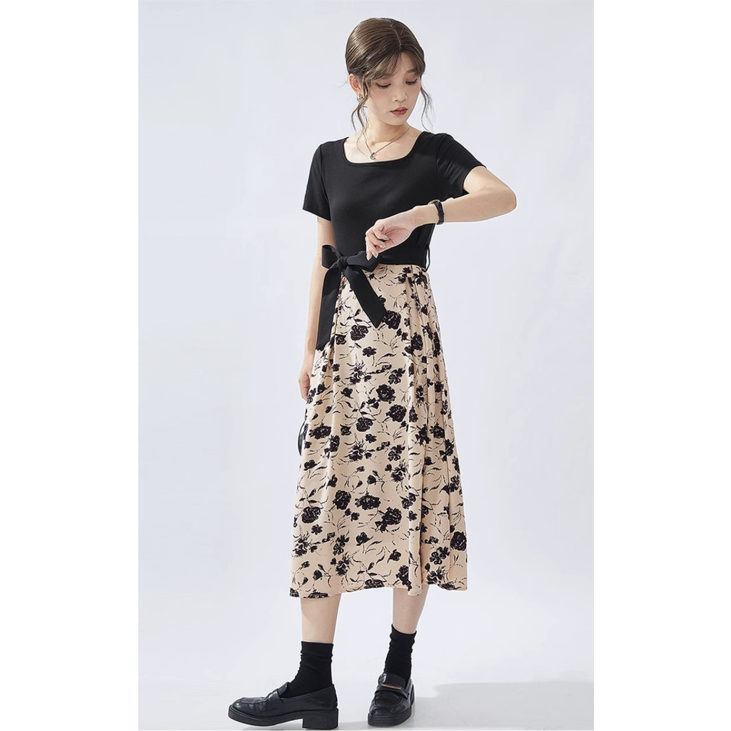 baju midi dress jumbo cream wanita kekinian korean style pesta mewah elegan kondangan evening dress 