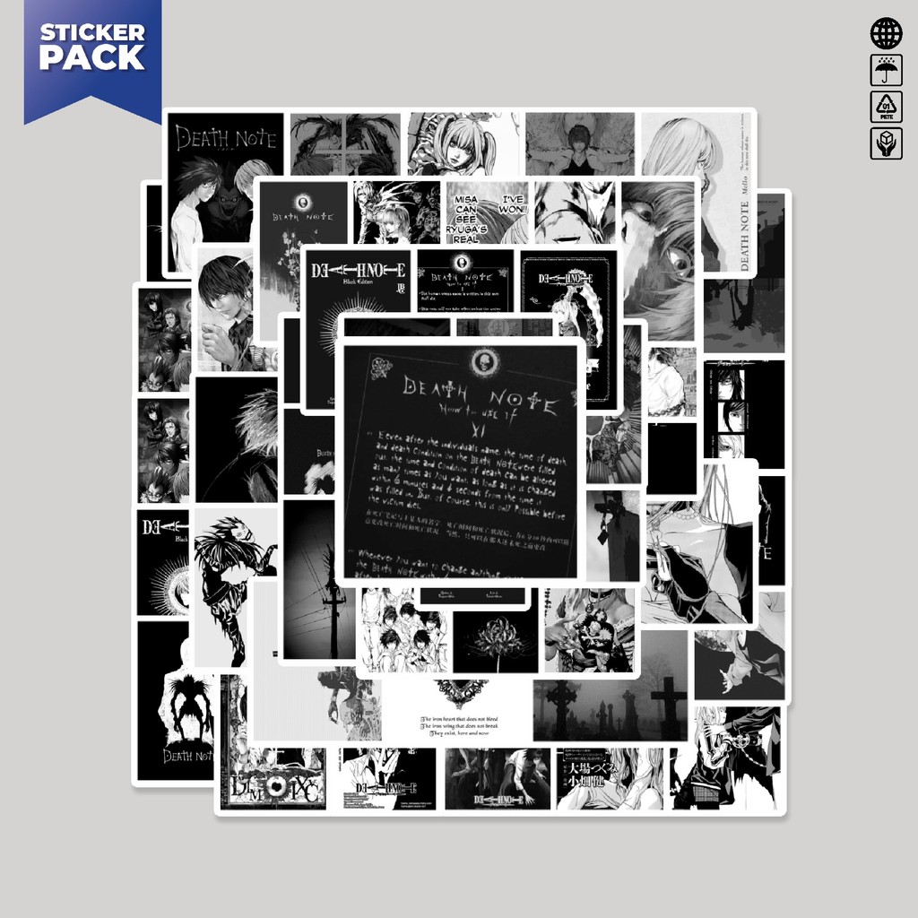 

[100PCS]Stiker Pack Stiker Anime Death Note B&W 2 Aesthetic Vinyl Anti Air Dekorasi Sticker Laptop Buku Journal Koper Helm Casing HP Gitar Helm Skateboard