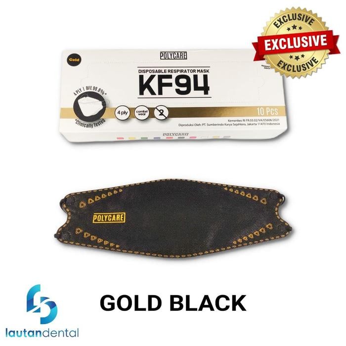 Masker Polycare KF94 Gold Emboss Edition - Black Gold