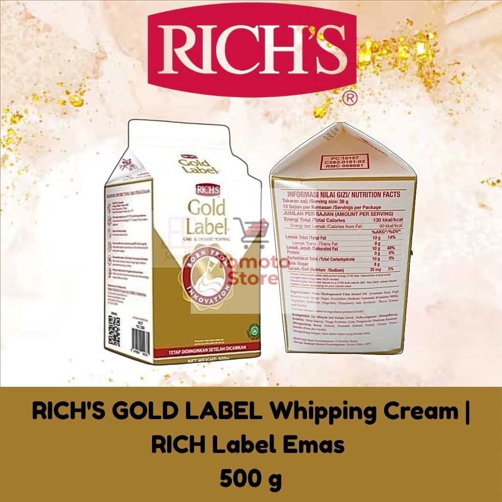 

✨ TOMOTOSTORE ✨ RICH'S GOLD LABEL Whipping Cream | RICH Label Emas Topping untuk Kue dan Dessert 500 gr