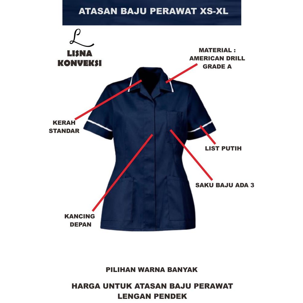Baju Perawat Seragam Suster Rumah Sakit XS-XL - XS, Putih