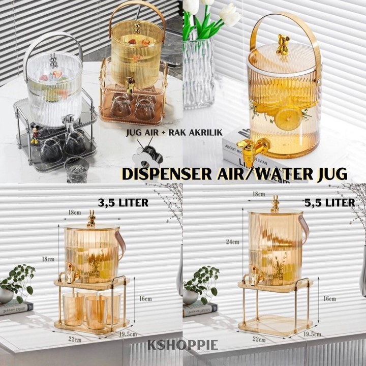Dispenser Air Akrilik Luxury / Ketel Air Dingin dengan Rak Akrilik / Tempat Minum Air Dingin Kulkas 