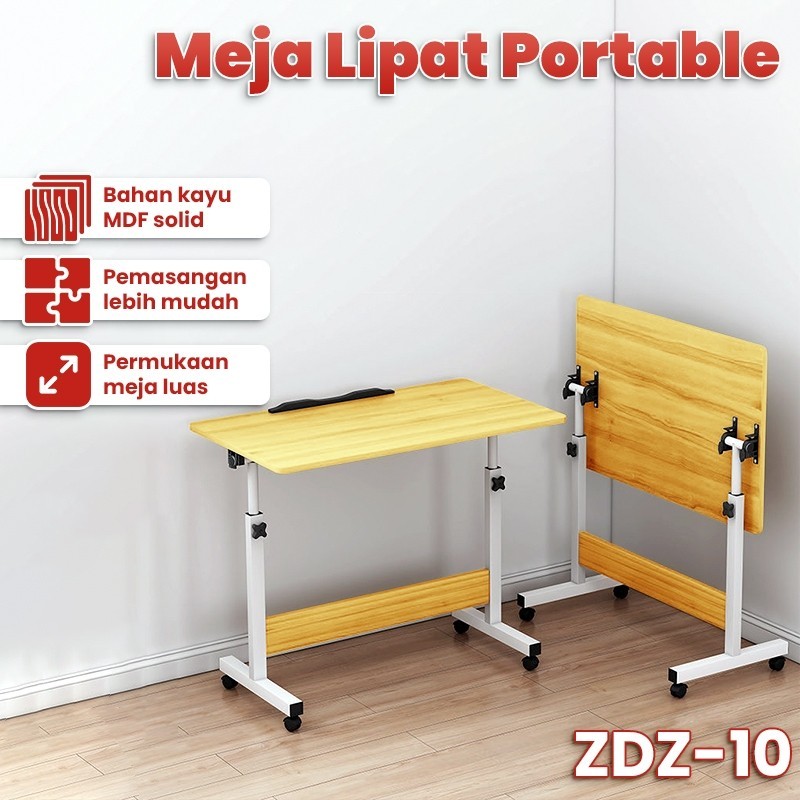 Meja Belajar Meja Laptop Meja Kerja Meja Belajar Lipat Dengan Roda Rangka Besi Papan Kayu MDF