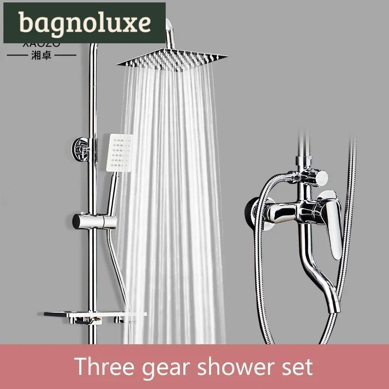XAOZO Black/Chrome Plating Bathroom Shower Set Household Copper Shower Faucet Wall-mounted Bathtub F