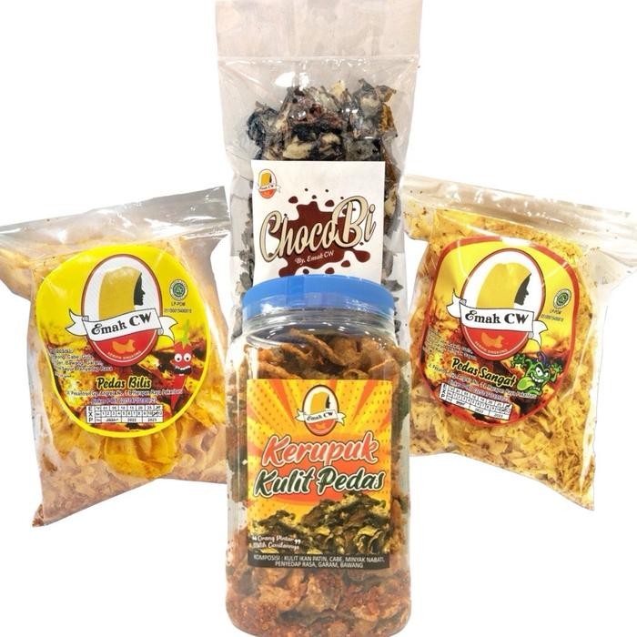 

4 PCS KERIPIK SINGKONG NAGE 25 (PEDAS BILIS,CHOCOBI,KULIT IKAN PEDAS MANJE,PEDAS SANGAT)