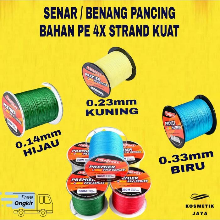 Benang / Tali / Senar Pancing pe 4 100% 300M 0.14 0.23 0.33mm Termurah - Kuning 0.23mm