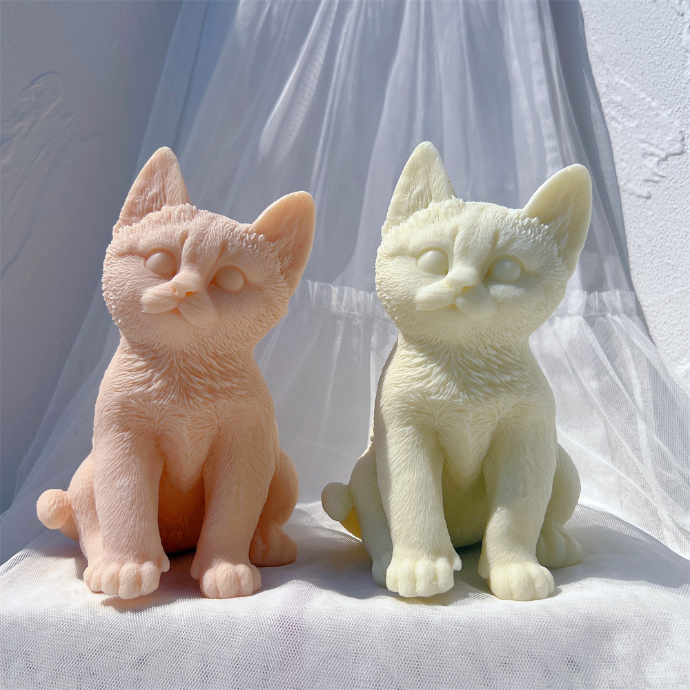 

Sitting Tabby Cat Statue Candle Silicone Mold Animal Pet Soy Wax Silicone Mould Cats Lover Home Decor Gift