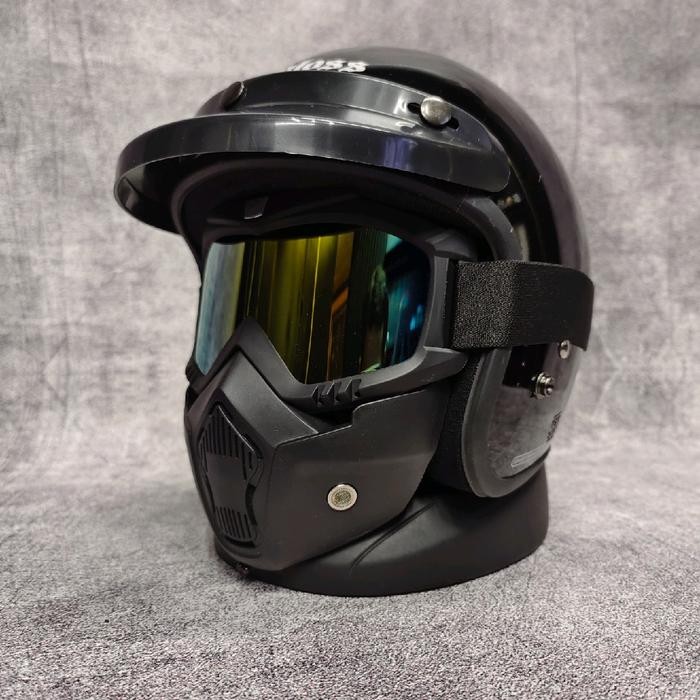 dijual_HELM BOGO RETRO GOGLE MASK TOPENG TERBARU helm cewek  keren helm  cowok Motor Motorcycle - A 