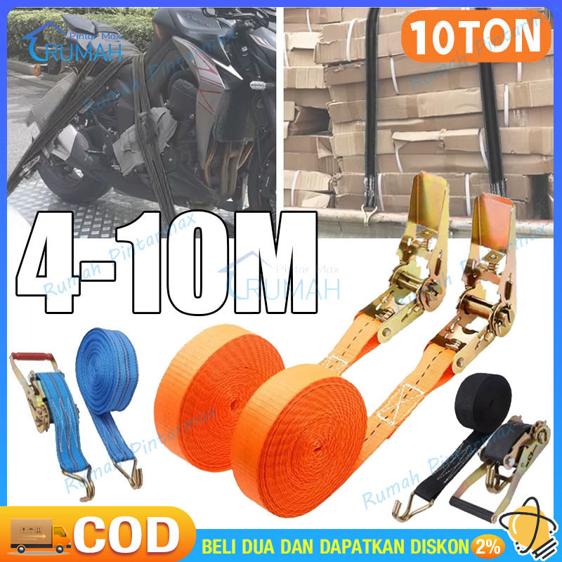Rachet Tie Down 4-10 Meter 10 TON Webbing Cargo Lashing Belt Trackbelt Tali Ikat Sabuk Truk tali web
