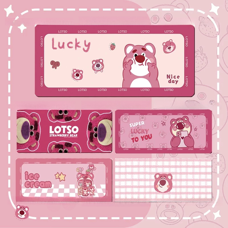 Mouse Pad Karakter Beruang Stroberi / Desk Mat WFH Komputer / Ala Mous Alas Mous / Keyboard Office A