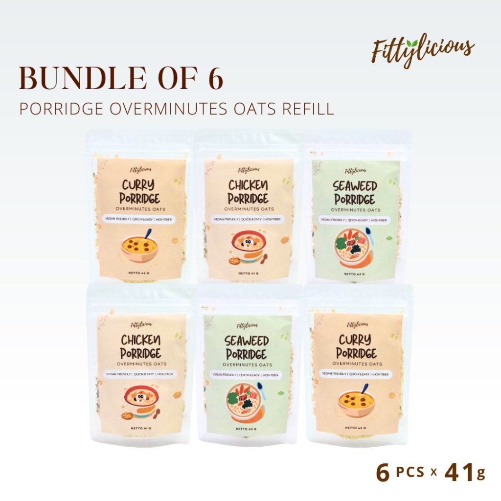 

Fittylicious Bundling 6 Porridge Overminutes Oats Savory Refill / Chicken / Curry / Seaweed / Oats / Oatmeal