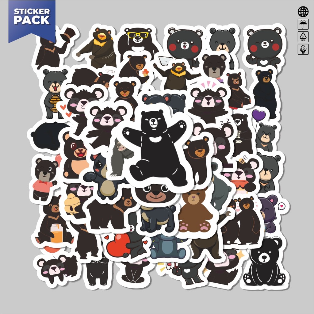 

[100PCS]Stiker Pack Sticker Hewan Beruang Hitam Aesthetic Vinyl Anti Air Dekorasi Sticker Laptop Buku Journal Koper Helm Casing HP Gitar Helm Skateboard