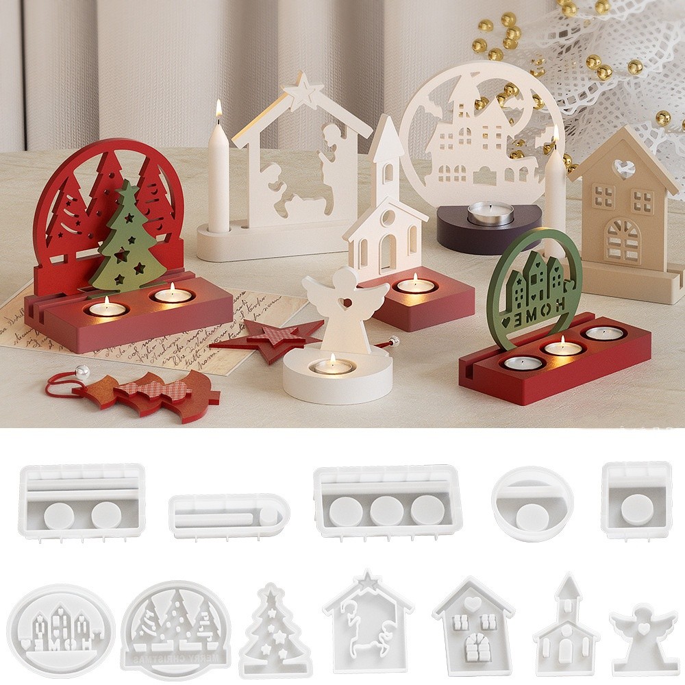

Halloween Candle Holder Molds DIY Concrete Cement Candlestick Mould Xmas Ornament Resin Plaster Molds Home Art Decor