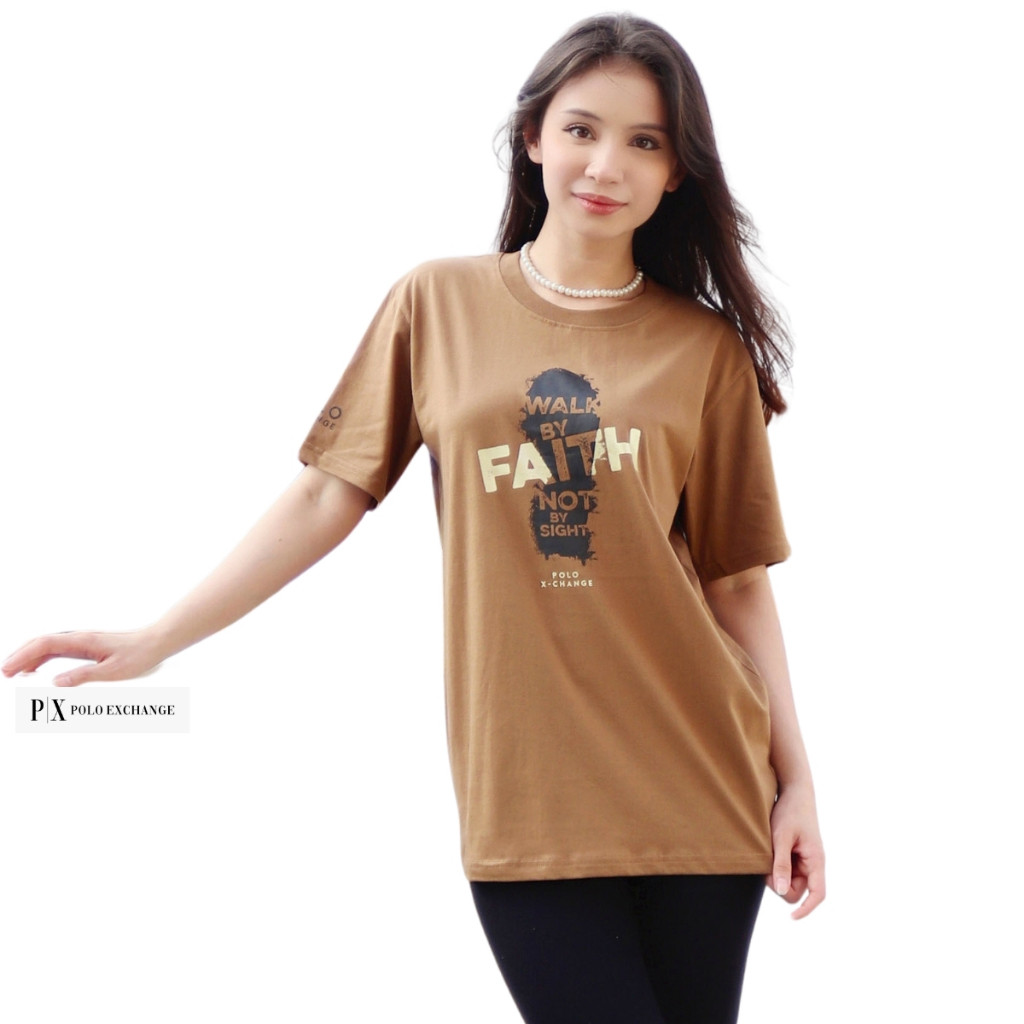 Kaos Trendy Wanita Pria Unisex Polo Exchange Walk by Faith Katun Premium Sablon Mutiara Pasta 10147