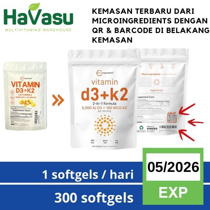 Micro Ingredients MicroIngredients Vitamin D3 5000IU K2 100mcg 300 Softgels