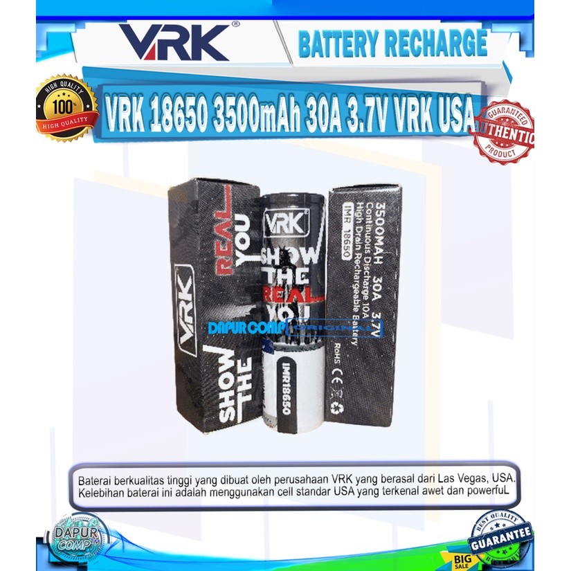 BATTERY/BATRE VRK 3500mAh VRK 18650 30A VRK USA BATTERYCO