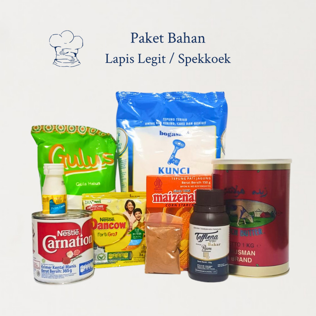 

Paket Bahan Kue Lapis Legit / Spekuk / Spekkoek Premium (Untuk Loyang Ukuran 20x20x7cm)