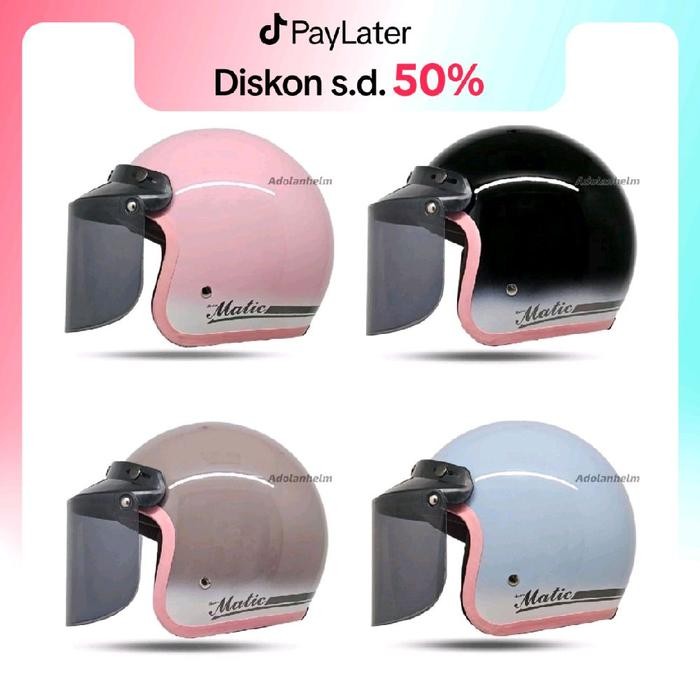Promo Helm Bogo Dewasa Classic Helm Bogo Wanita Gradasi List Pink Full Leher SNI Motorcycle Coklat -