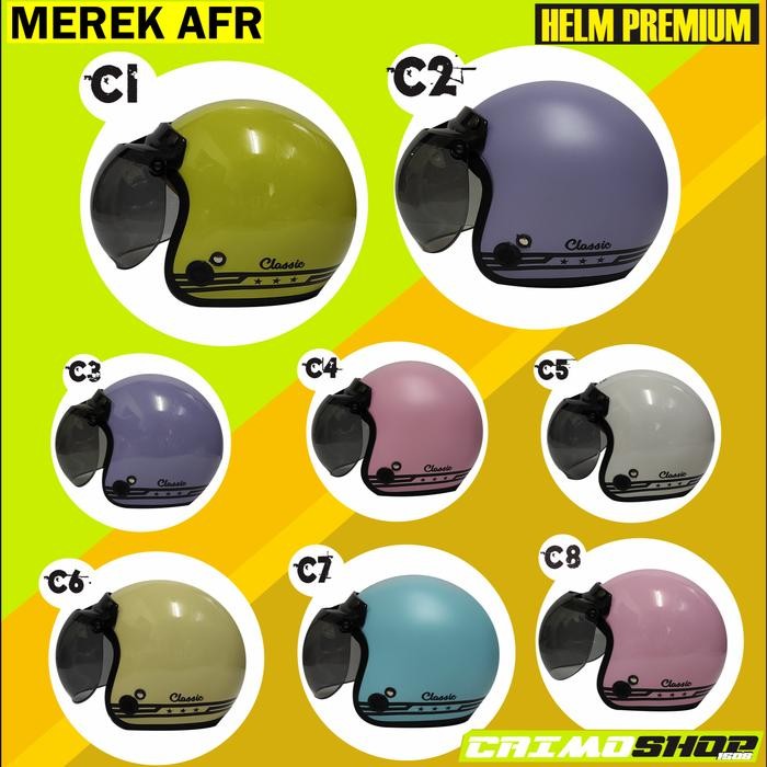 R P e HELM RETRO BOGO POLOS LIST AFR DEWASA SNI FULL LEHER - CLASSIC & AFR, HELM TANPA KACA