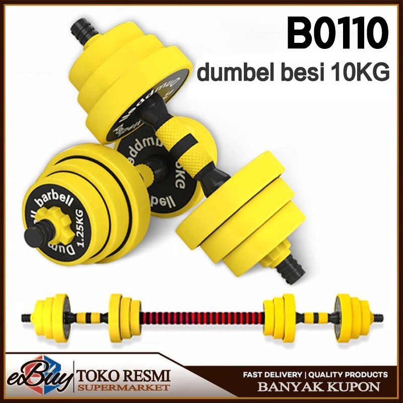 e-Buy Dumbbell 10KG Barbell Set Dumbbell Set Dumbbell Barbell 2 In 1 /Kuning Set Dumbbell Barbell CO