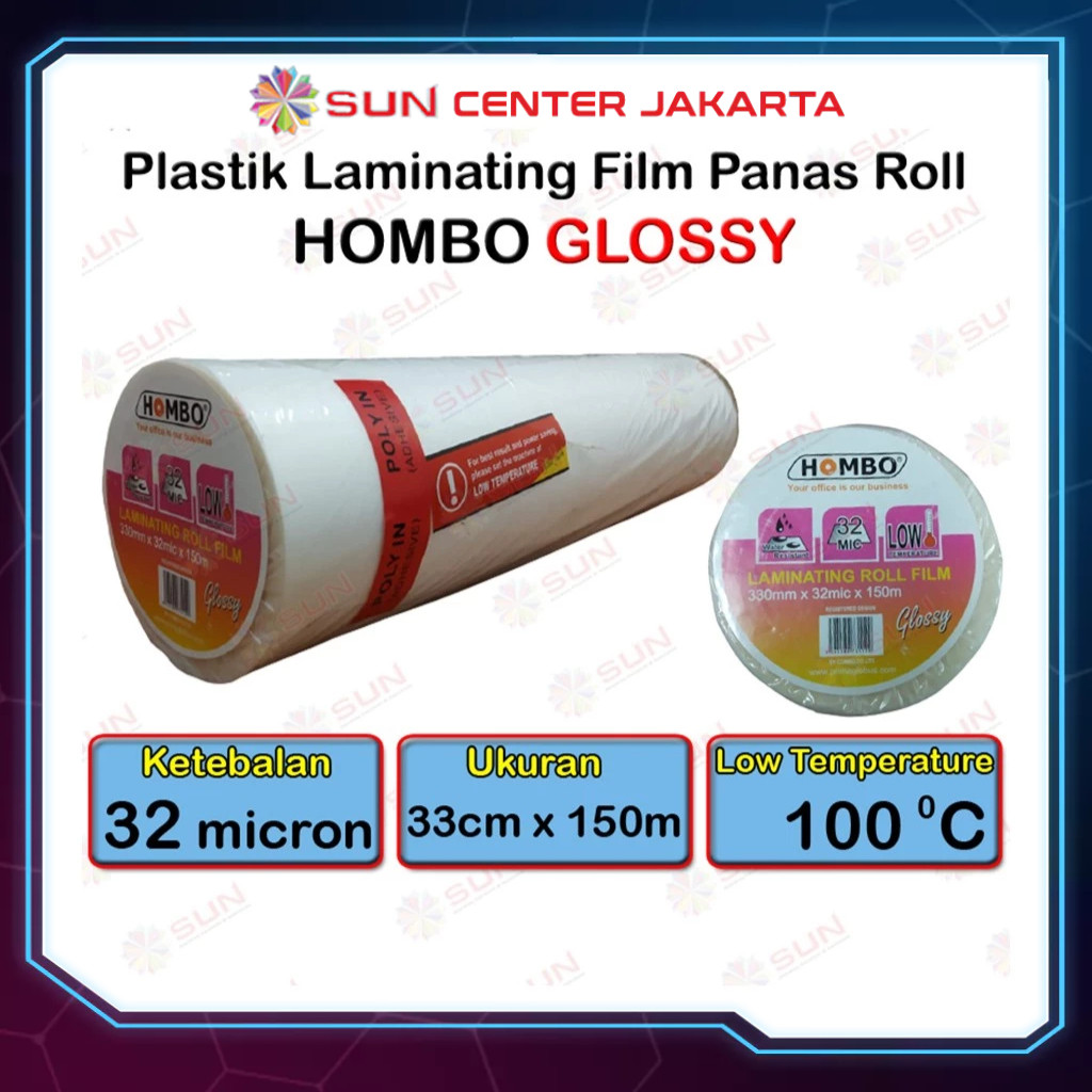 

Plastik Laminating Panas Roll Hombo 32 micron / GK-Tech 28 mic/21mic 33 cm x 150 m Glossy / Doff Low Temperature untuk mesin Laminating laminasi panas roll