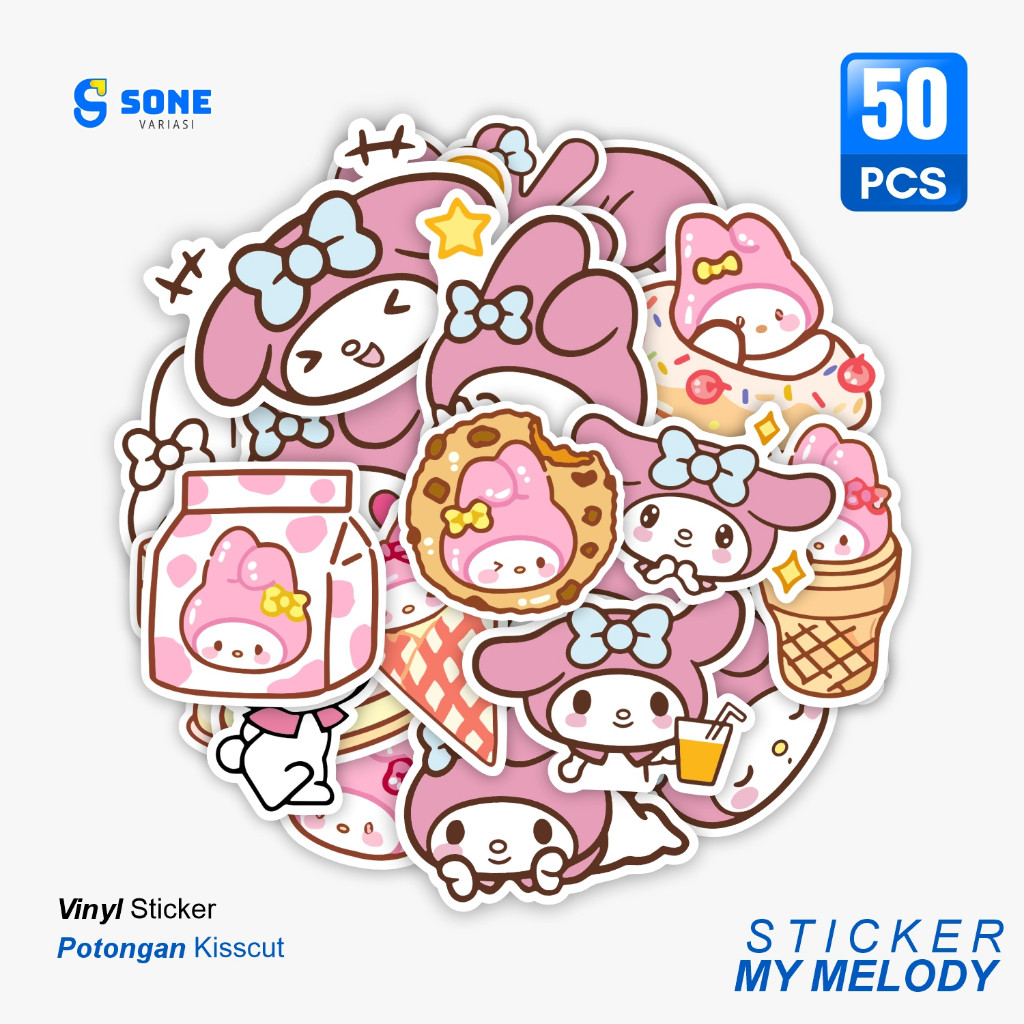 

Sticker Pack MY MELODY / Stiker Kartun Animasi Paper Vinyl Deco Buku Jurnal Tumbler Laptop Aesthetic
