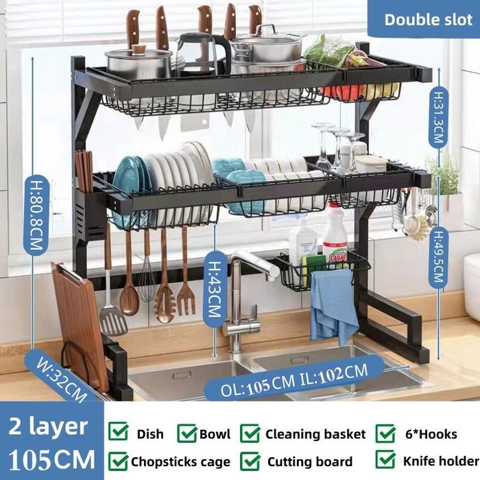 KAGK Rak Piring Wastafel Stainless Rak Cuci Piring Serbaguna Rak Sink - 105cm 2apis