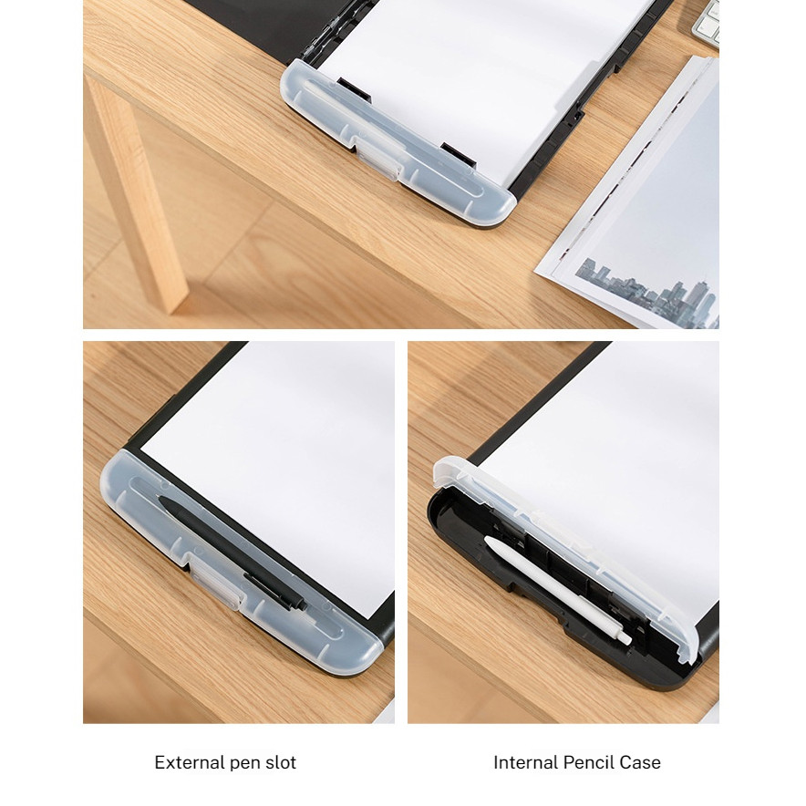 

Large A4 Waterproof File Box with Pen Slot Desktop Plastic Folder Data File Storage with Writing Board Clip for Office Supplies